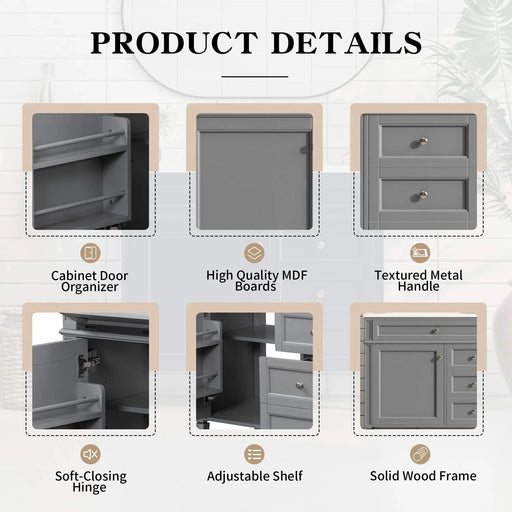 36'' Bathroom Vanity with Top Sink, Modern Bathroom Storage Cabinet with 2 Drawers and a Tip-out Drawer, Single Sink Bathroom Vanity Default -DTYStore