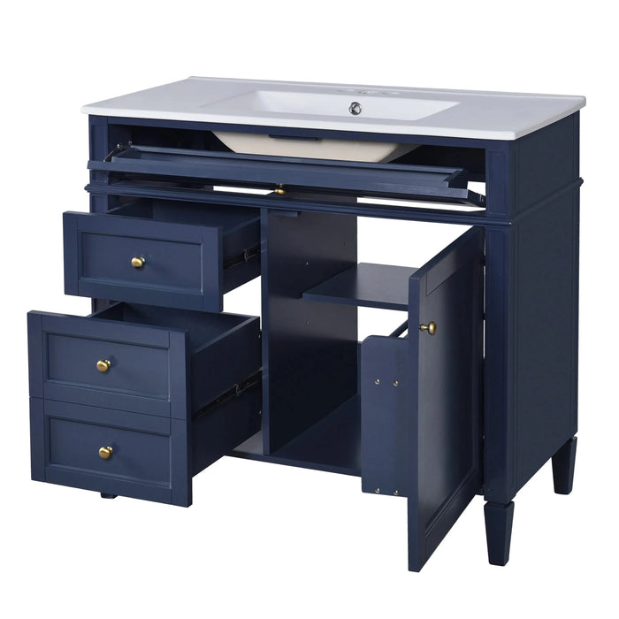 36'' Bathroom Vanity with Top Sink, Modern Bathroom Storage Cabinet with 2 Drawers and a Tip-out Drawer, Single Sink Bathroom Vanity Default -DTYStore