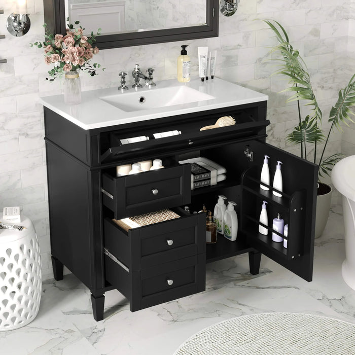 36'' Bathroom Vanity with Top Sink, Modern Bathroom Storage Cabinet with 2 Drawers and a Tip-out Drawer, Single Sink Bathroom Vanity Default -DTYStore