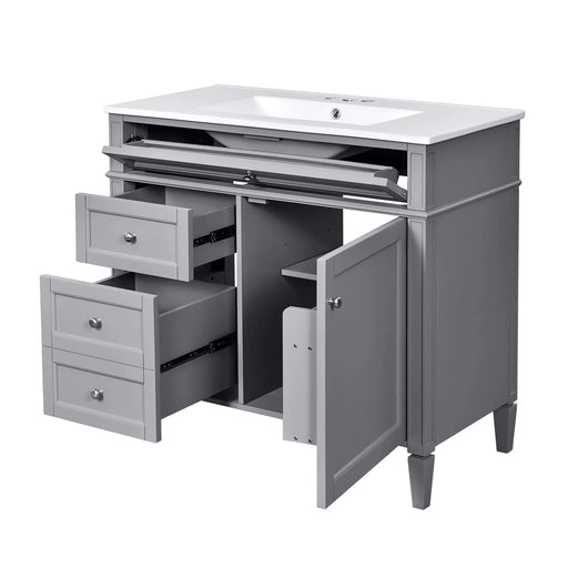 36'' Bathroom Vanity with Top Sink, Modern Bathroom Storage Cabinet with 2 Drawers and a Tip-out Drawer, Single Sink Bathroom Vanity Default -DTYStore