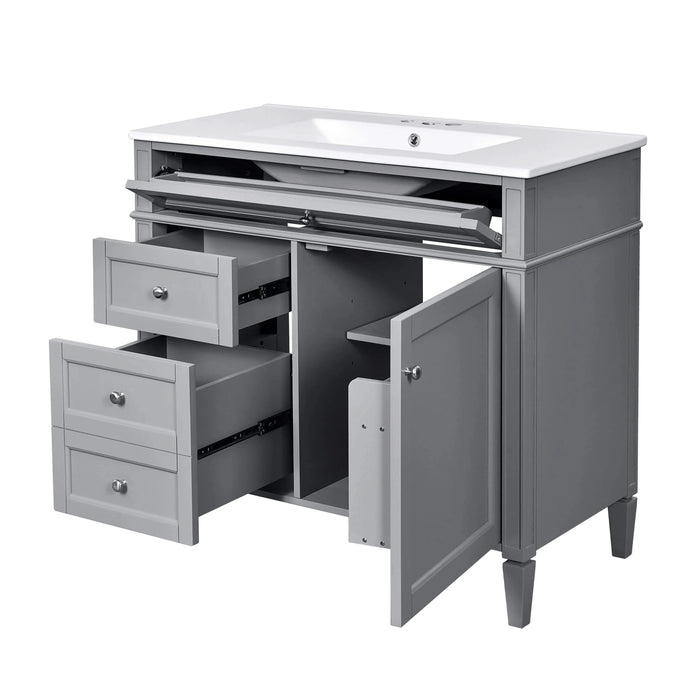 36'' Bathroom Vanity with Top Sink, Modern Bathroom Storage Cabinet with 2 Drawers and a Tip-out Drawer, Single Sink Bathroom Vanity Default -DTYStore