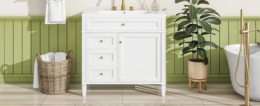 36'' Bathroom Vanity with Top Sink, Modern Bathroom Storage Cabinet with 2 Drawers and a Tip-out Drawer, Single Sink Bathroom Vanity Default -DTYStore