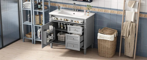 36'' Bathroom Vanity with Top Sink, Modern Bathroom Storage Cabinet with 2 Drawers and a Tip-out Drawer, Single Sink Bathroom Vanity Default -DTYStore