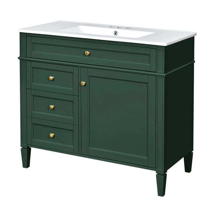 36'' Bathroom Vanity with Top Sink, Modern Bathroom Storage Cabinet with 2 Drawers and a Tip-out Drawer, Single Sink Bathroom Vanity Default -DTYStore