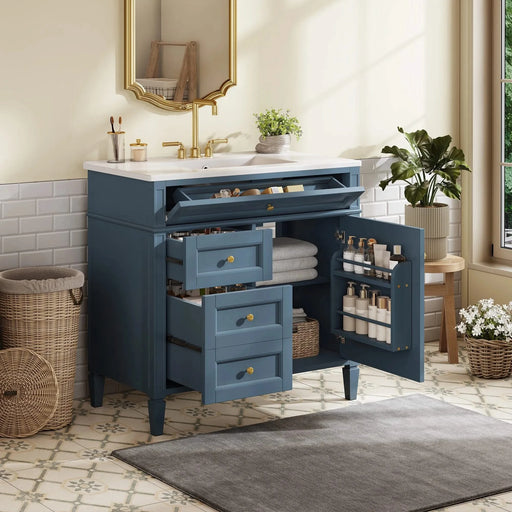 36'' Bathroom Vanity with Top Sink, Modern Bathroom Storage Cabinet with 2 Drawers and a Tip-out Drawer, Single Sink Bathroom Vanity Default -DTYStore