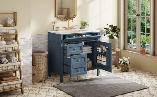 36'' Bathroom Vanity with Top Sink, Modern Bathroom Storage Cabinet with 2 Drawers and a Tip-out Drawer, Single Sink Bathroom Vanity Default -DTYStore