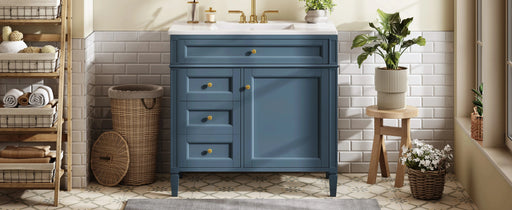 36'' Bathroom Vanity with Top Sink, Modern Bathroom Storage Cabinet with 2 Drawers and a Tip-out Drawer, Single Sink Bathroom Vanity Default -DTYStore