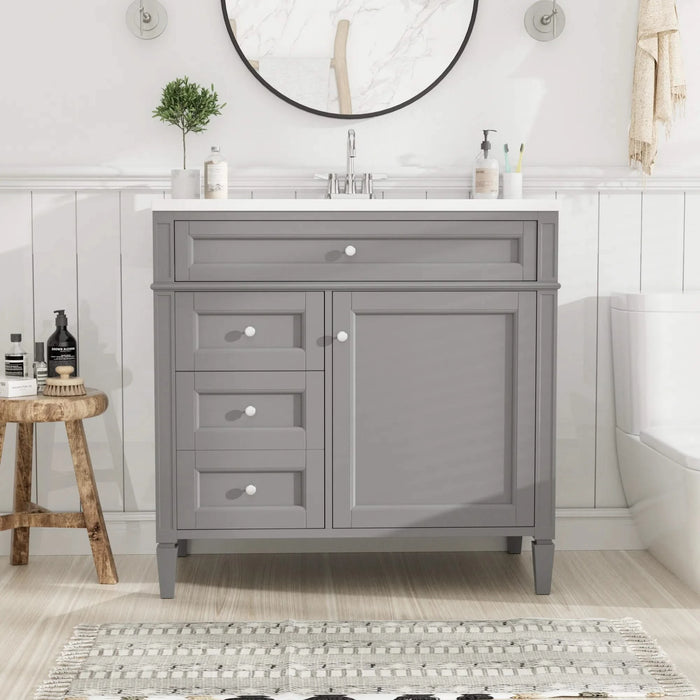 36'' Bathroom Vanity with Top Sink, Modern Bathroom Storage Cabinet with 2 Drawers and a Tip-out Drawer, Single Sink Bathroom Vanity Default -DTYStore