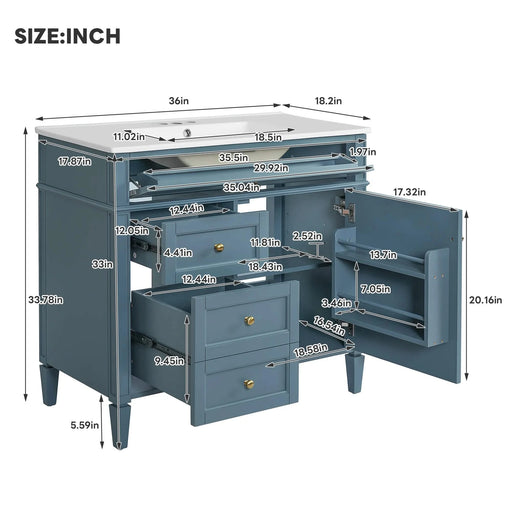 36'' Bathroom Vanity with Top Sink, Modern Bathroom Storage Cabinet with 2 Drawers and a Tip-out Drawer, Single Sink Bathroom Vanity Default -DTYStore