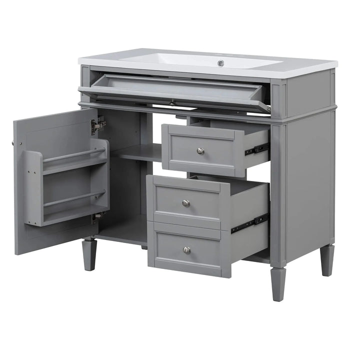 36'' Bathroom Vanity with Top Sink, Modern Bathroom Storage Cabinet with 2 Drawers and a Tip-out Drawer, Single Sink Bathroom Vanity Default -DTYStore