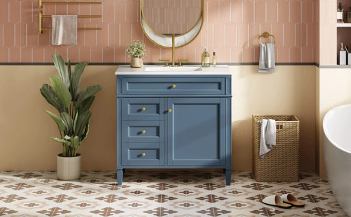 36'' Bathroom Vanity with Top Sink, Modern Bathroom Storage Cabinet with 2 Drawers and a Tip-out Drawer, Single Sink Bathroom Vanity Default -DTYStore