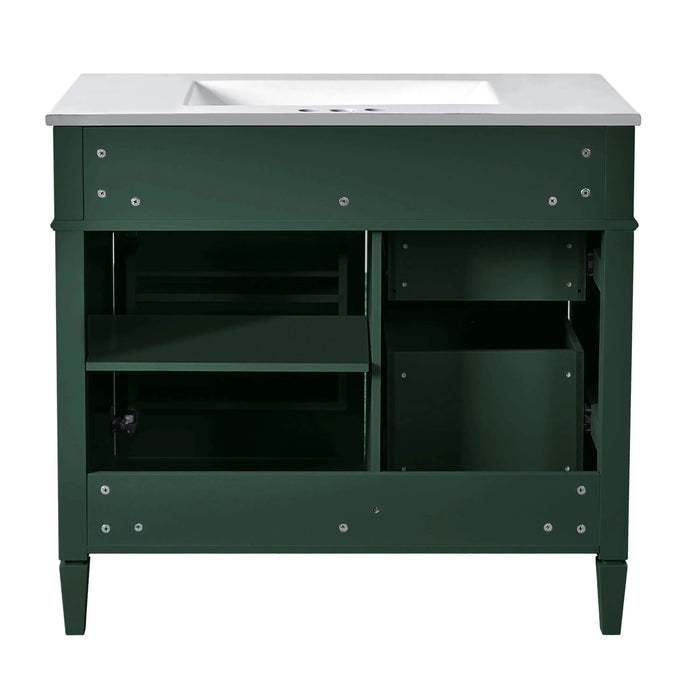 36'' Bathroom Vanity with Top Sink, Modern Bathroom Storage Cabinet with 2 Drawers and a Tip-out Drawer, Single Sink Bathroom Vanity Default -DTYStore