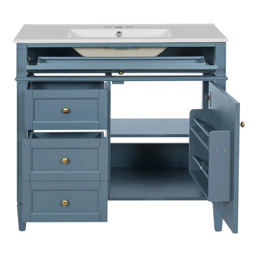 36'' Bathroom Vanity with Top Sink, Modern Bathroom Storage Cabinet with 2 Drawers and a Tip-out Drawer, Single Sink Bathroom Vanity Default -DTYStore