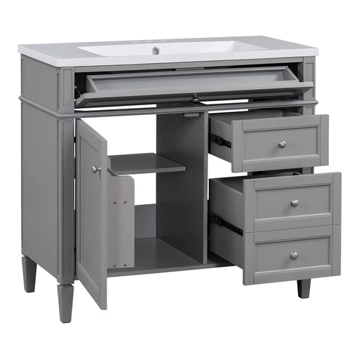 36'' Bathroom Vanity with Top Sink, Modern Bathroom Storage Cabinet with 2 Drawers and a Tip-out Drawer, Single Sink Bathroom Vanity Default -DTYStore