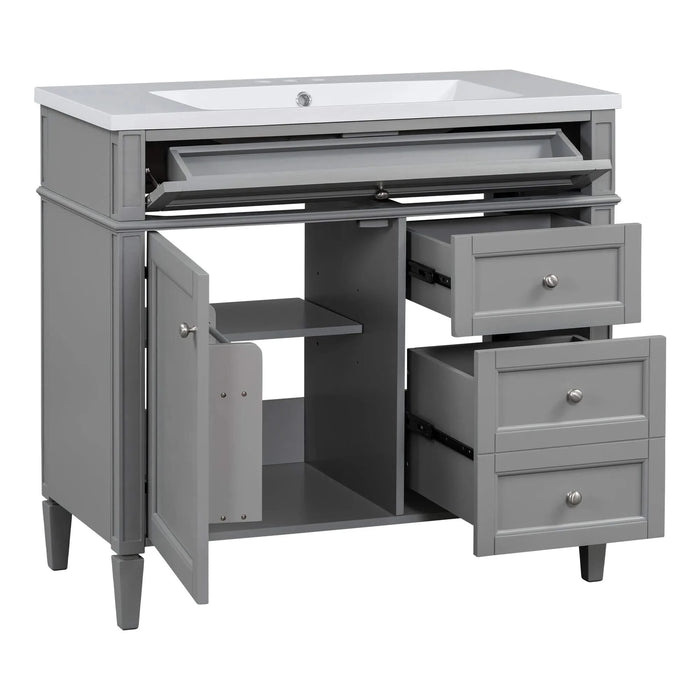 36'' Bathroom Vanity with Top Sink, Modern Bathroom Storage Cabinet with 2 Drawers and a Tip-out Drawer, Single Sink Bathroom Vanity Default -DTYStore