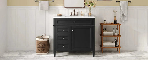 36'' Bathroom Vanity with Top Sink, Modern Bathroom Storage Cabinet with 2 Drawers and a Tip-out Drawer, Single Sink Bathroom Vanity Default -DTYStore