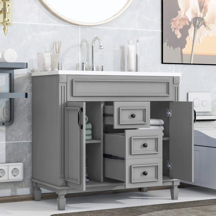 36'' Bathroom Vanity with Top Sink, Modern Bathroom Storage Cabinet with 2 Soft Closing Doors and 2 Drawers, Single Sink Bathroom Vanity Default -DTYStore