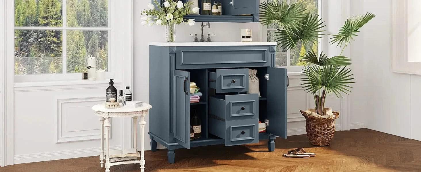 36'' Bathroom Vanity with Top Sink, Modern Bathroom Storage Cabinet with 2 Soft Closing Doors and 2 Drawers, Single Sink Bathroom Vanity Default -DTYStore