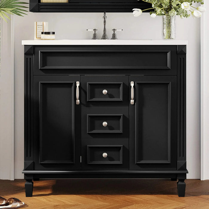 36'' Bathroom Vanity with Top Sink, Modern Bathroom Storage Cabinet with 2 Soft Closing Doors and 2 Drawers, Single Sink Bathroom Vanity Default -DTYStore