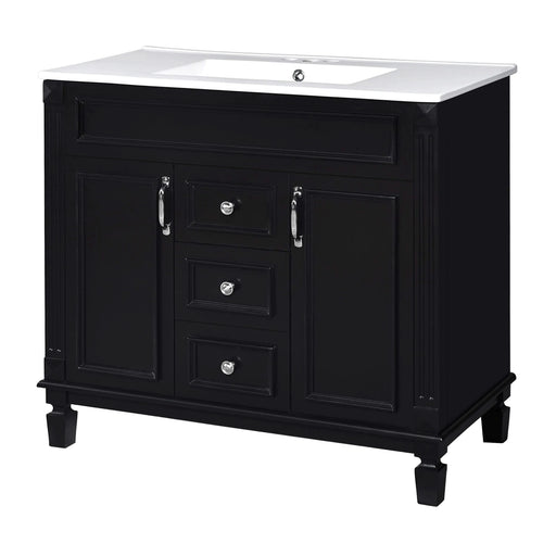 36'' Bathroom Vanity with Top Sink, Modern Bathroom Storage Cabinet with 2 Soft Closing Doors and 2 Drawers, Single Sink Bathroom Vanity Default -DTYStore