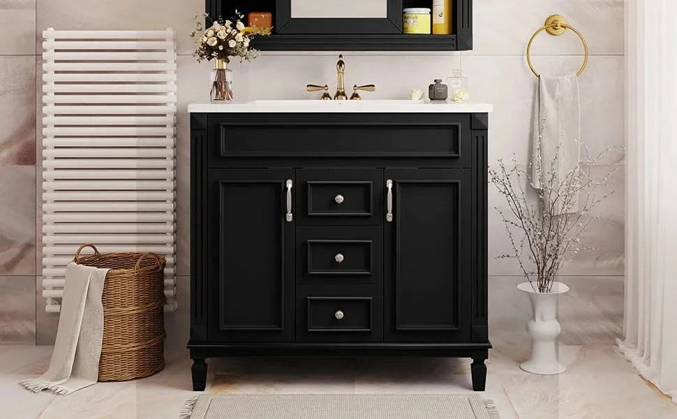 36'' Bathroom Vanity with Top Sink, Modern Bathroom Storage Cabinet with 2 Soft Closing Doors and 2 Drawers, Single Sink Bathroom Vanity Default -DTYStore