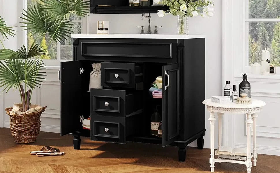 36'' Bathroom Vanity with Top Sink, Modern Bathroom Storage Cabinet with 2 Soft Closing Doors and 2 Drawers, Single Sink Bathroom Vanity Default -DTYStore