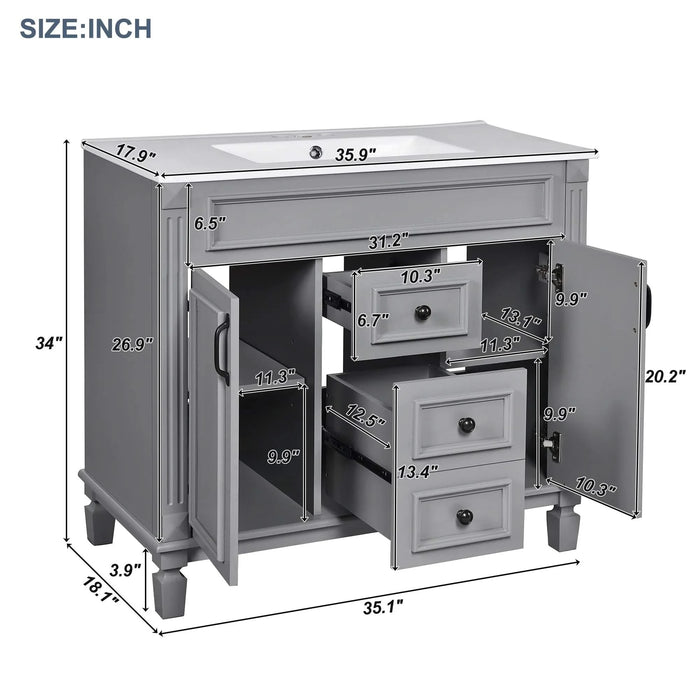 36'' Bathroom Vanity with Top Sink, Modern Bathroom Storage Cabinet with 2 Soft Closing Doors and 2 Drawers, Single Sink Bathroom Vanity Default -DTYStore