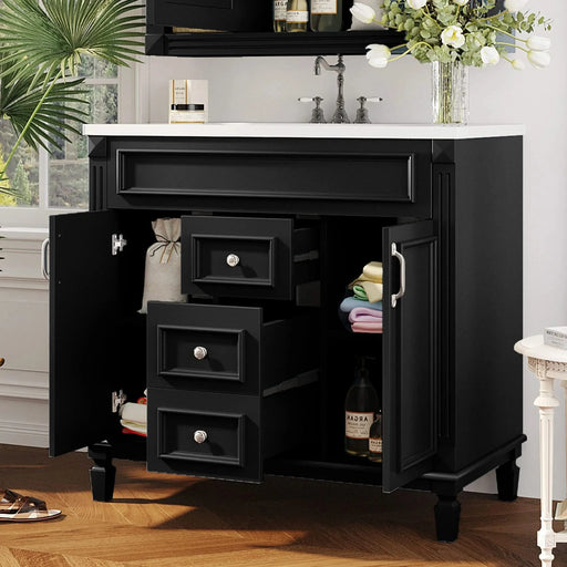 36'' Bathroom Vanity with Top Sink, Modern Bathroom Storage Cabinet with 2 Soft Closing Doors and 2 Drawers, Single Sink Bathroom Vanity Default -DTYStore