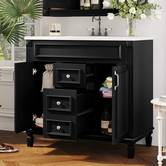 36'' Bathroom Vanity with Top Sink, Modern Bathroom Storage Cabinet with 2 Soft Closing Doors and 2 Drawers, Single Sink Bathroom Vanity Default -DTYStore