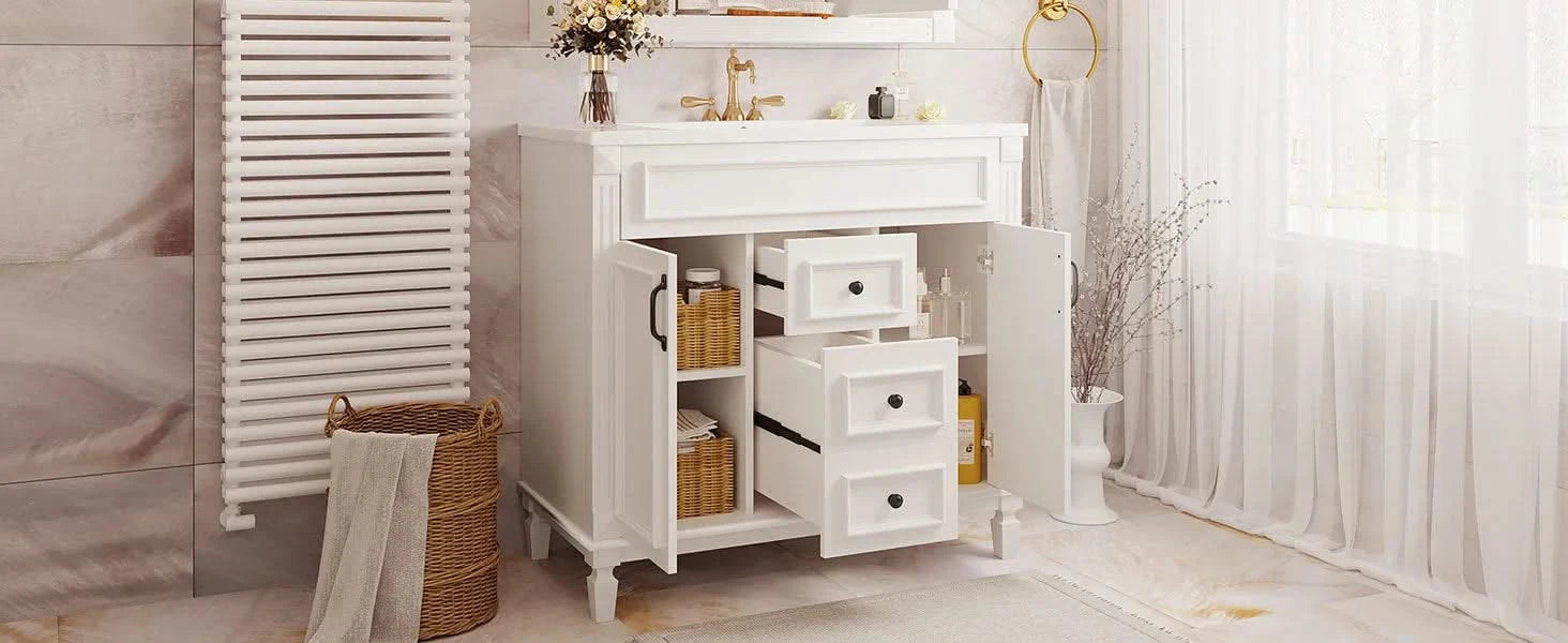 36'' Bathroom Vanity with Top Sink, Modern Bathroom Storage Cabinet with 2 Soft Closing Doors and 2 Drawers, Single Sink Bathroom Vanity Default -DTYStore