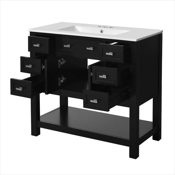 36'' Bathroom Vanity with Top Sink, Modern Bathroom Storage Cabinet with 2 Soft Closing Doors and 6 Drawers, Single Sink Bathroom Vanity Default -DTYStore