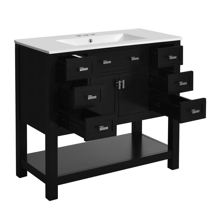 36'' Bathroom Vanity with Top Sink, Modern Bathroom Storage Cabinet with 2 Soft Closing Doors and 6 Drawers, Single Sink Bathroom Vanity Default -DTYStore