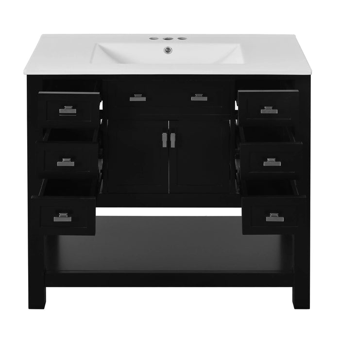 36'' Bathroom Vanity with Top Sink, Modern Bathroom Storage Cabinet with 2 Soft Closing Doors and 6 Drawers, Single Sink Bathroom Vanity Default -DTYStore