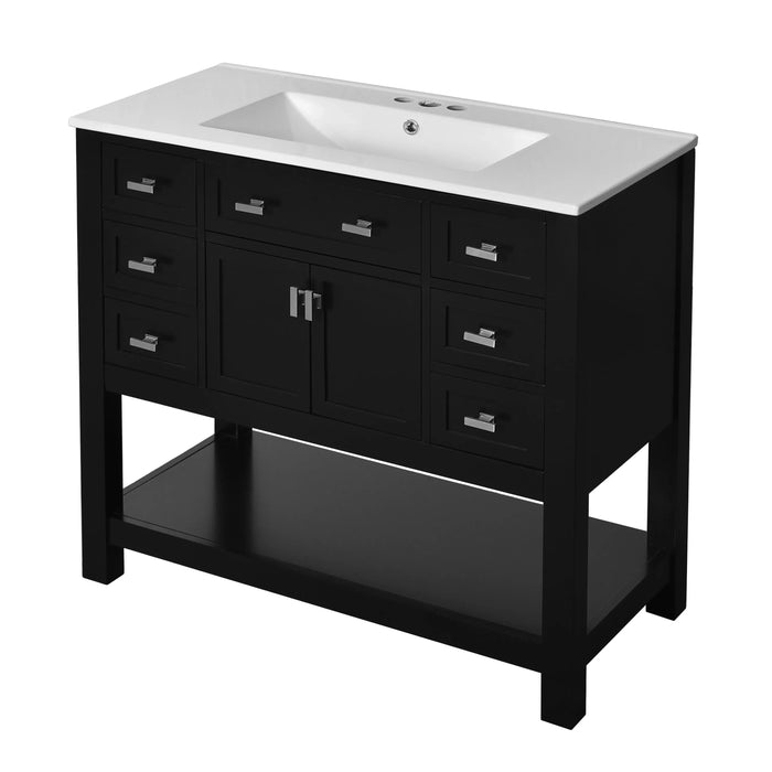 36'' Bathroom Vanity with Top Sink, Modern Bathroom Storage Cabinet with 2 Soft Closing Doors and 6 Drawers, Single Sink Bathroom Vanity Default -DTYStore