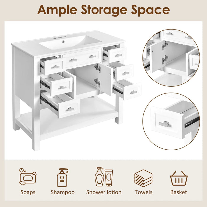 36'' Bathroom Vanity with Top Sink, Modern Bathroom Storage Cabinet with 2 Soft Closing Doors and 6 Drawers, Single Sink Bathroom Vanity Default -DTYStore