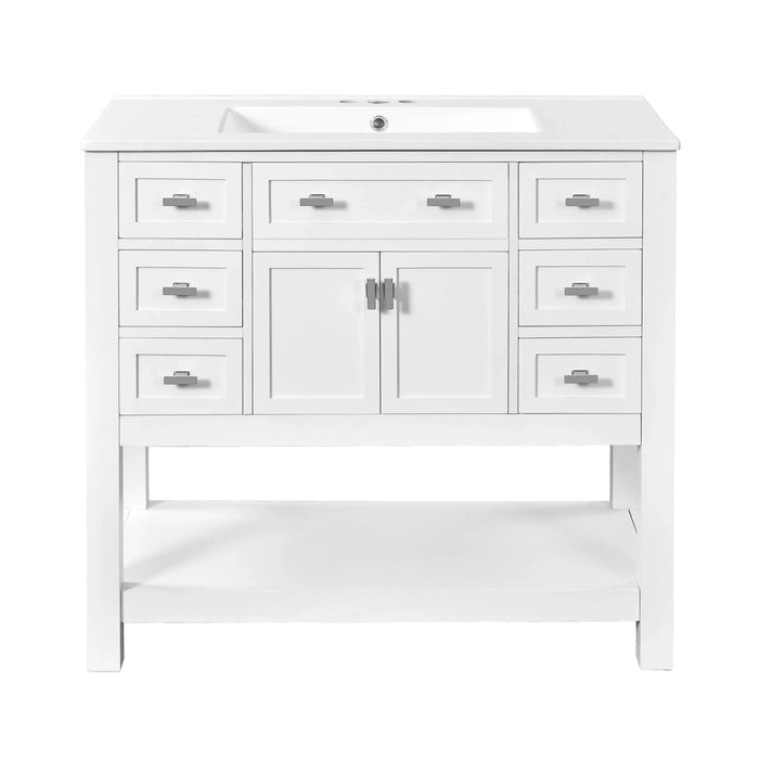 36'' Bathroom Vanity with Top Sink, Modern Bathroom Storage Cabinet with 2 Soft Closing Doors and 6 Drawers, Single Sink Bathroom Vanity Default -DTYStore