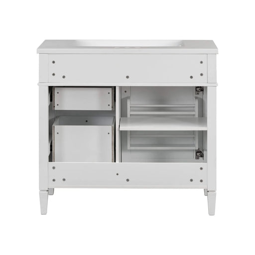 36'' Bathroom Vanity with Top Sink, Modern Bathroom Storage Cabinet with Mirror, 2 Drawers and a Tip-out Drawer, Mirror Cabinet with 6 Open Shelves, Single Sink Bathroom Vanity Default -DTYStore