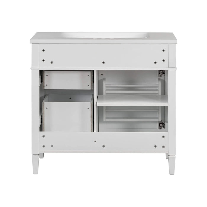 36'' Bathroom Vanity with Top Sink, Modern Bathroom Storage Cabinet with Mirror, 2 Drawers and a Tip-out Drawer, Mirror Cabinet with 6 Open Shelves, Single Sink Bathroom Vanity Default -DTYStore