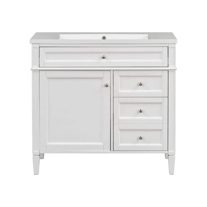 36'' Bathroom Vanity with Top Sink, Modern Bathroom Storage Cabinet with Mirror, 2 Drawers and a Tip-out Drawer, Mirror Cabinet with 6 Open Shelves, Single Sink Bathroom Vanity Default -DTYStore