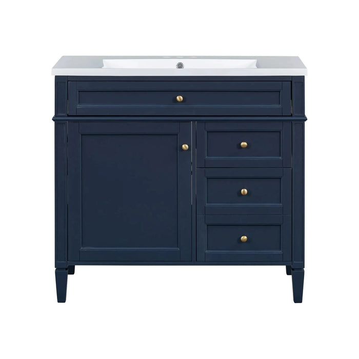 36'' Bathroom Vanity with Top Sink, Modern Bathroom Storage Cabinet with Mirror, 2 Drawers and a Tip-out Drawer, Mirror Cabinet with 6 Open Shelves, Single Sink Bathroom Vanity Default -DTYStore