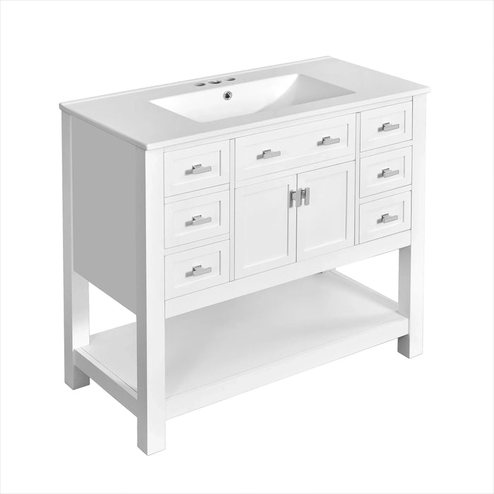 36'' Bathroom Vanity with Top Sink, Modern Mirror Cabinet with Towels Bar, Bathroom Storage Cabinet with 2 Soft Closing Doors and 6 Drawers, Single Sink Bathroom Vanity Default -DTYStore