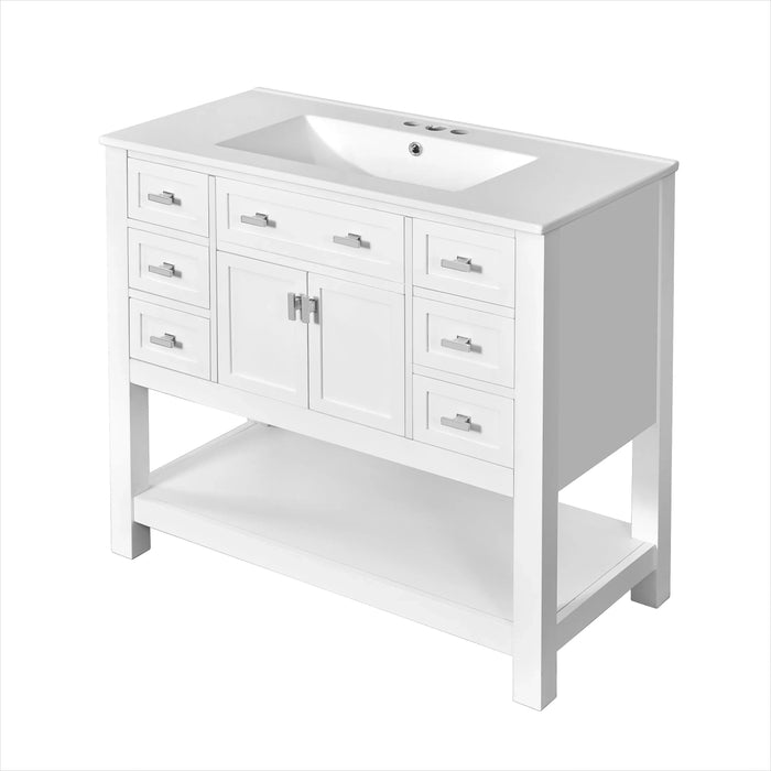 36'' Bathroom Vanity with Top Sink, Modern Mirror Cabinet with Towels Bar, Bathroom Storage Cabinet with 2 Soft Closing Doors and 6 Drawers, Single Sink Bathroom Vanity Default -DTYStore