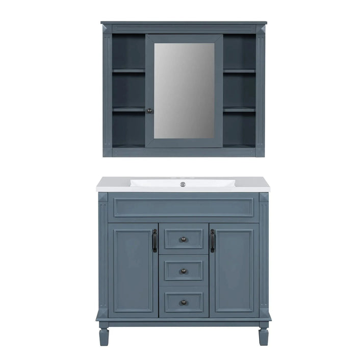 36'' Bathroom Vanity with Top Sink, Royal Blue Mirror Cabinet, Modern Bathroom Storage Cabinet with 2 Soft Closing Doors and 2 Drawers, Single Sink Bathroom Vanity Default -DTYStore