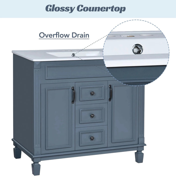 36'' Bathroom Vanity with Top Sink, Royal Blue Mirror Cabinet, Modern Bathroom Storage Cabinet with 2 Soft Closing Doors and 2 Drawers, Single Sink Bathroom Vanity Default -DTYStore