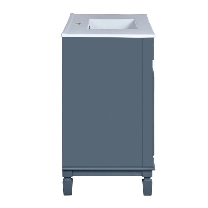 36'' Bathroom Vanity with Top Sink, Royal Blue Mirror Cabinet, Modern Bathroom Storage Cabinet with 2 Soft Closing Doors and 2 Drawers, Single Sink Bathroom Vanity Default -DTYStore