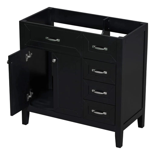 36' Bathroom Vanity without Sink, Cabinet Base Only, Bathroom Cabinet with Drawers, Solid Frame and MDF Board, Black Default -DTYStore