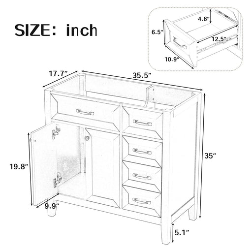 36' Bathroom Vanity without Sink, Cabinet Base Only, Bathroom Cabinet with Drawers, Solid Frame and MDF Board, Blue Default -DTYStore