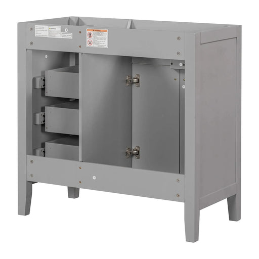 36' Bathroom Vanity without Sink, Cabinet Base Only, Bathroom Cabinet with Drawers, Solid Frame and MDF Board, Grey Default -DTYStore