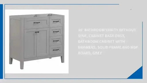 36' Bathroom Vanity without Sink, Cabinet Base Only, Bathroom Cabinet with Drawers, Solid Frame and MDF Board, Grey Default -DTYStore