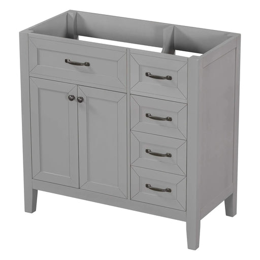 36' Bathroom Vanity without Sink, Cabinet Base Only, Bathroom Cabinet with Drawers, Solid Frame and MDF Board, Grey Default -DTYStore